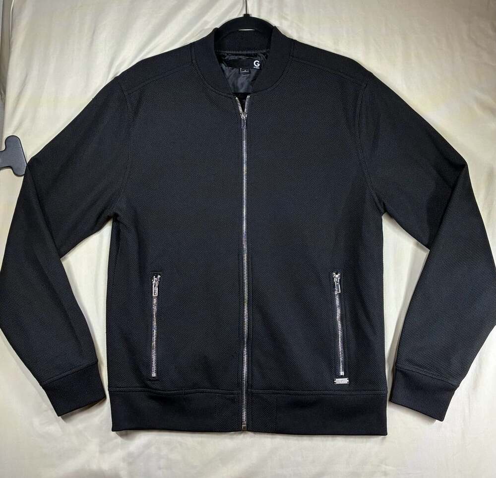 G by Guess Black Knit Full Zip Bomber Jacket with Zipper Pockets Men's Size S